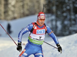 Russia's Ustyugov competes at the Biathlon World Cup men's 12.5 km pursuit competition in Pokljuka