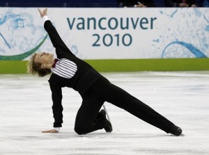 Ukraine's Kovalevski finishes his routine during the men's free skating figure skating competition at the Vancouver 2010 Winter Olympics
